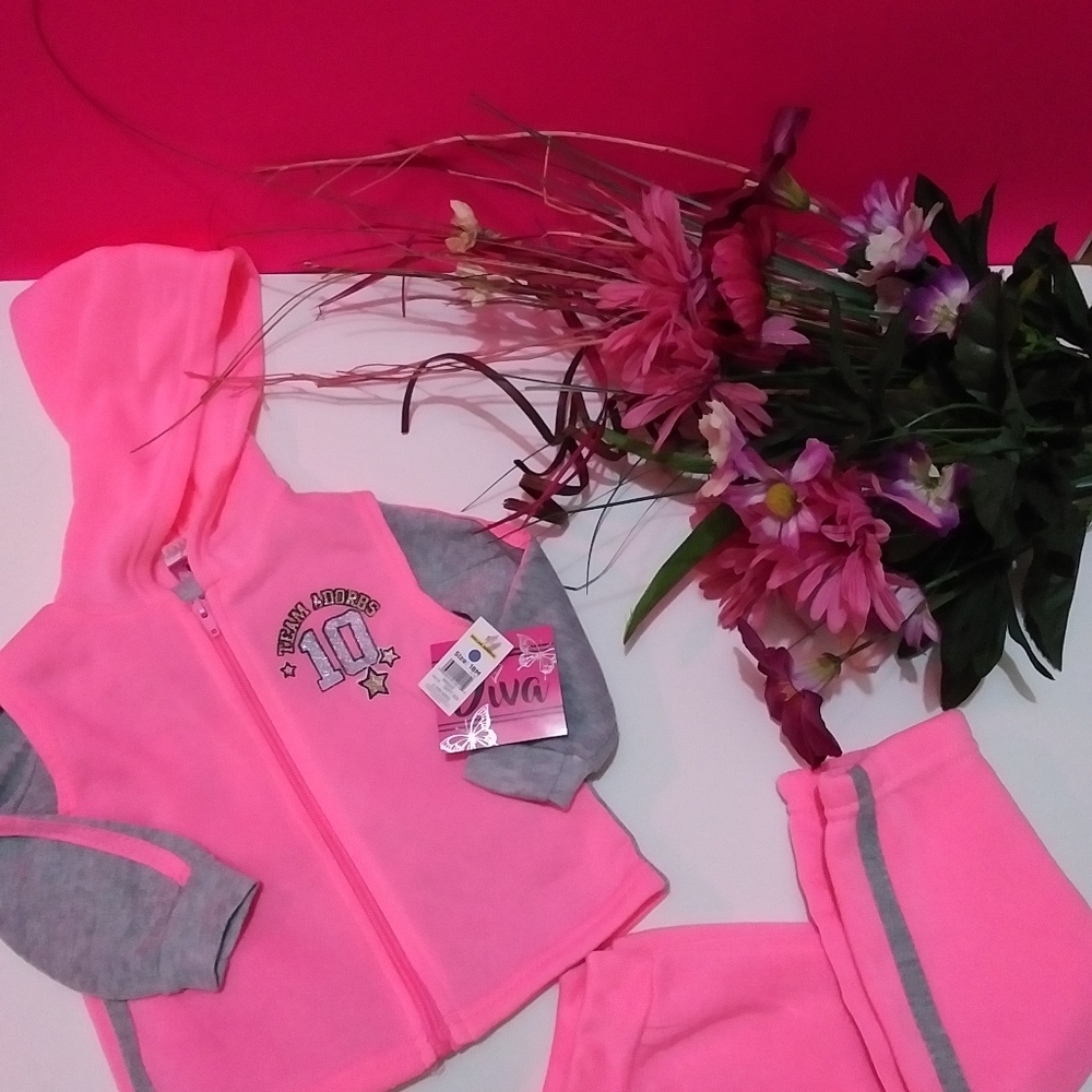 Toddler Diva pink 3-pc vest sweatshirt and pant